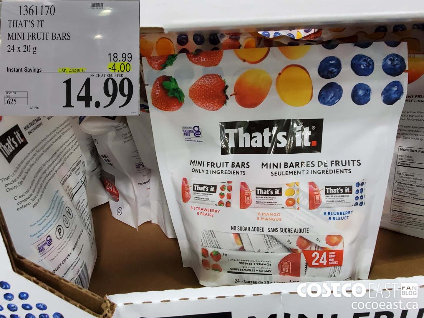 1361170 THAT'S IT MINI FRUIT BARS 24 x 20 g  ($4.00 INSTANT SAVINGS EXPIRES ON 2022-01-16) $14.99