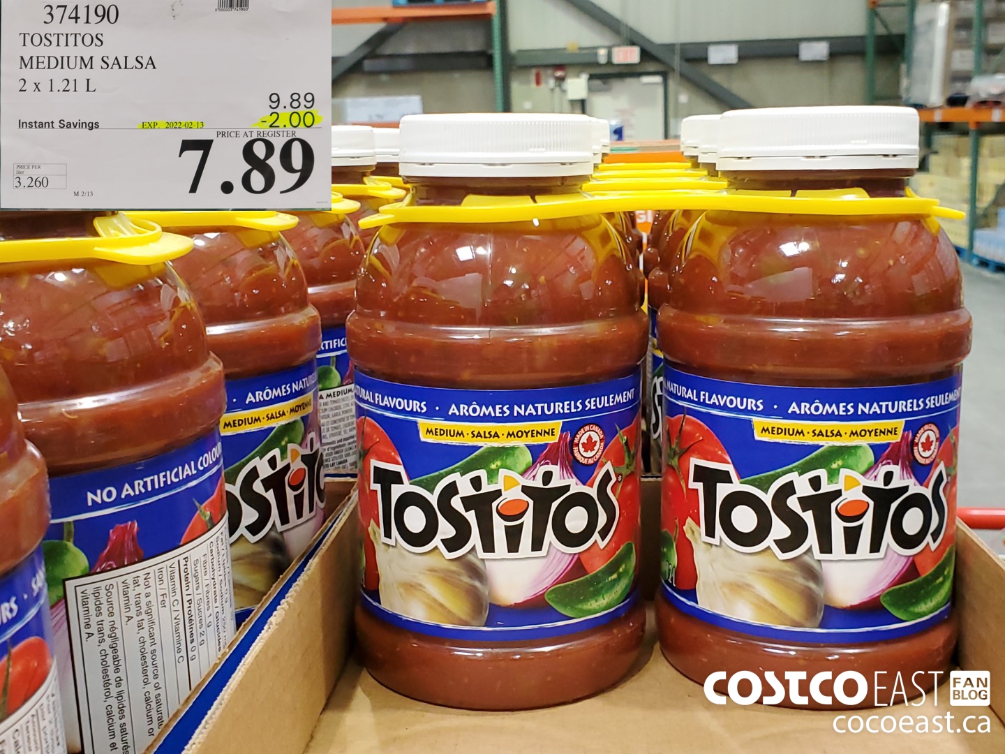 374190 TOSTITOS SALSA MOYENNE 2 X 1.21 L ($2.00 INSTANT SAVINGS EXPIRES ON 2022-02-13) $7.89