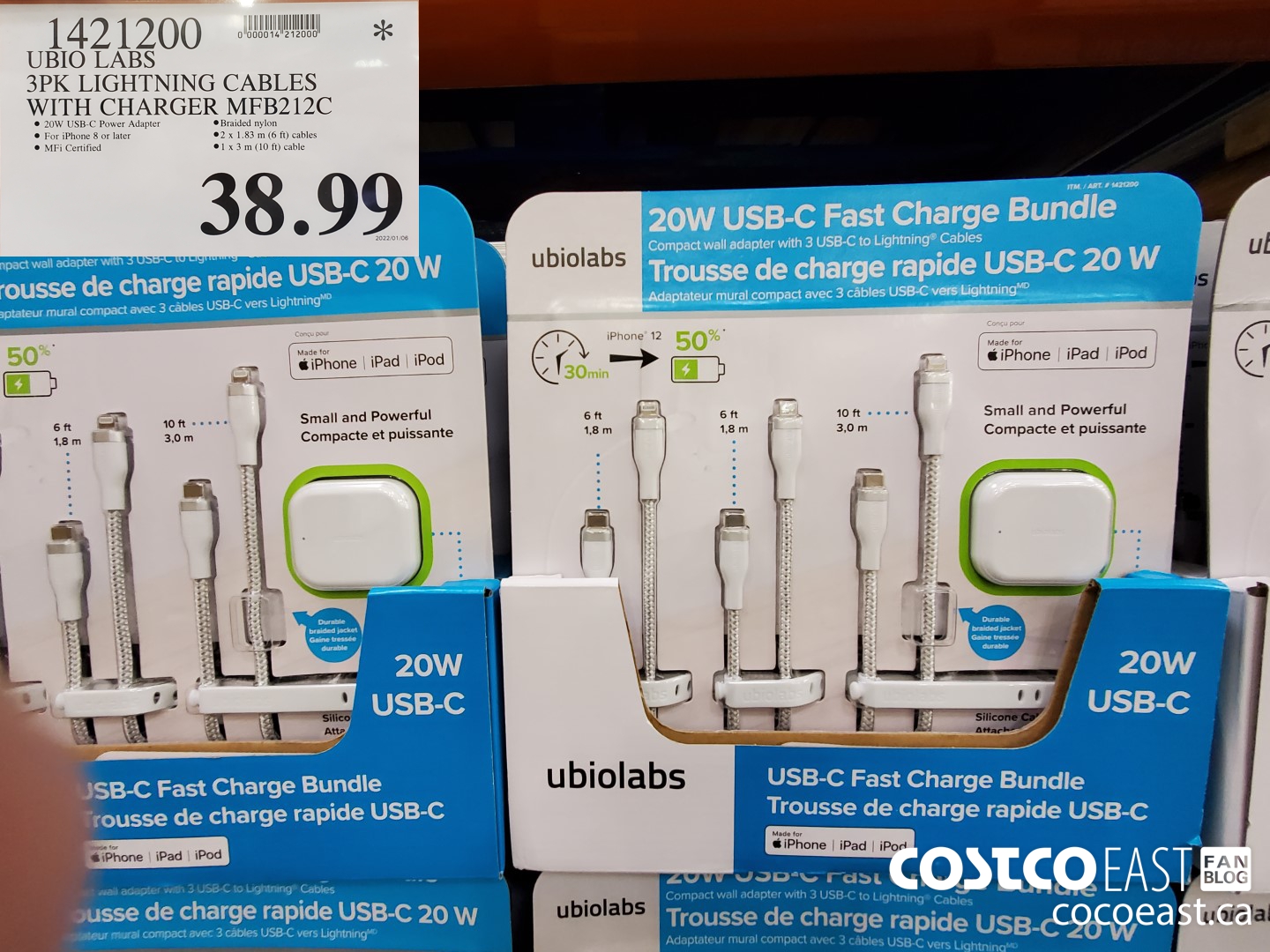 1491200 UBIO LABS 3PK LIGHTNING CABLES WITH CHARGER MFB212C $38.99