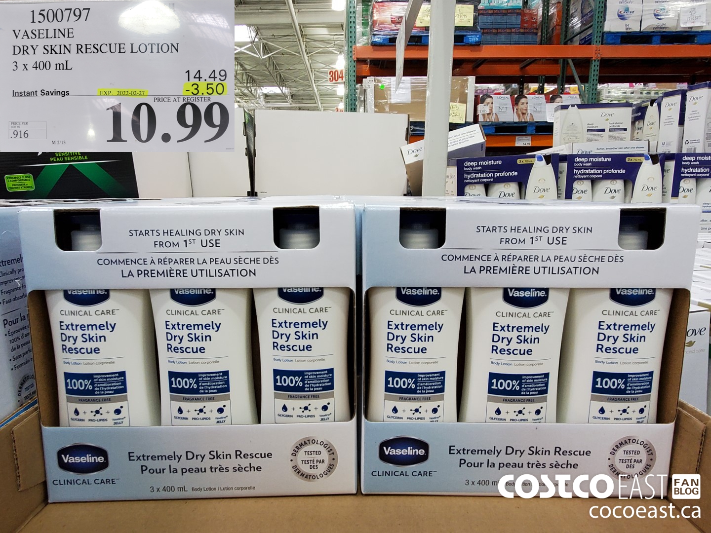1500797 VASELINE DRY SKIN RESCUE LOTION 3 x 400 mL ($3.50 INSTANT SAVINGS EXPIRES ON 2022-02-27) $10.99