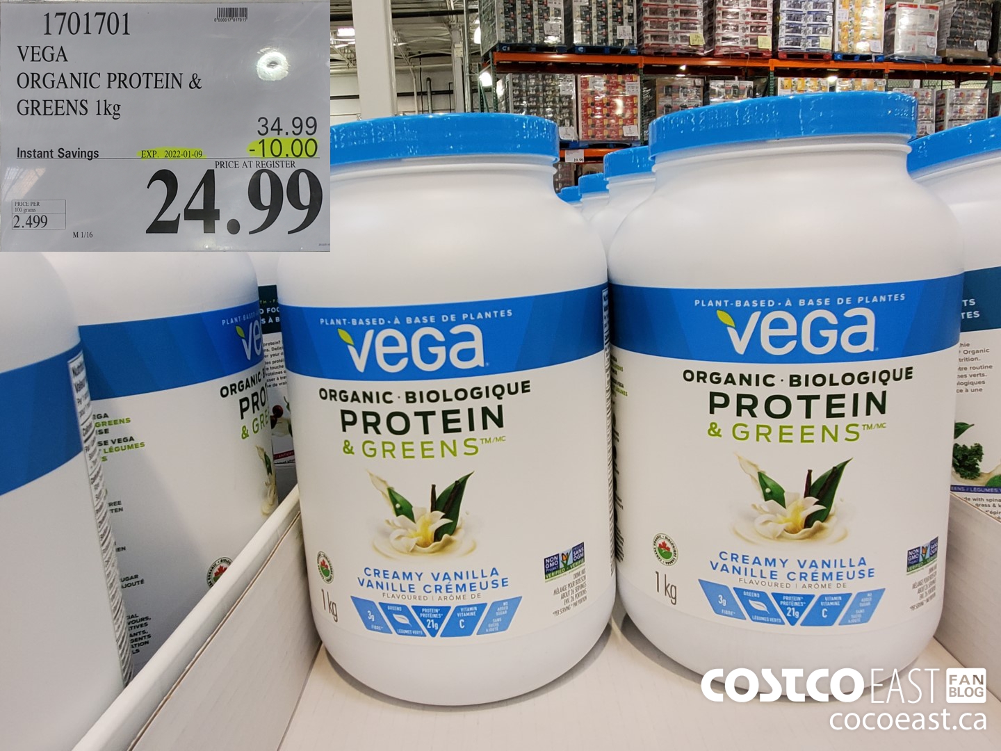 1701701 VEGA ORGANIC PROTEIN & GREENS 1KG ($10.00 INSTANT SAVINGS EXPIRES ON 2022-01-09) $24.99