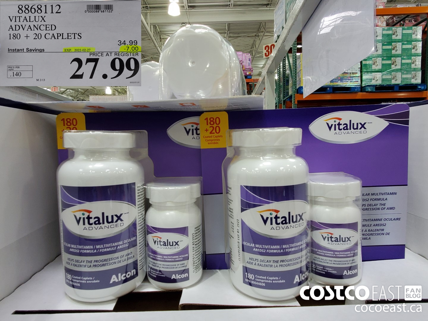 8868112 VITALUX ADVANCED 180 + 20 CAPLETS ($7.00 INSTANT SAVINGS EXPIRES ON 2022-02-27) $27.99