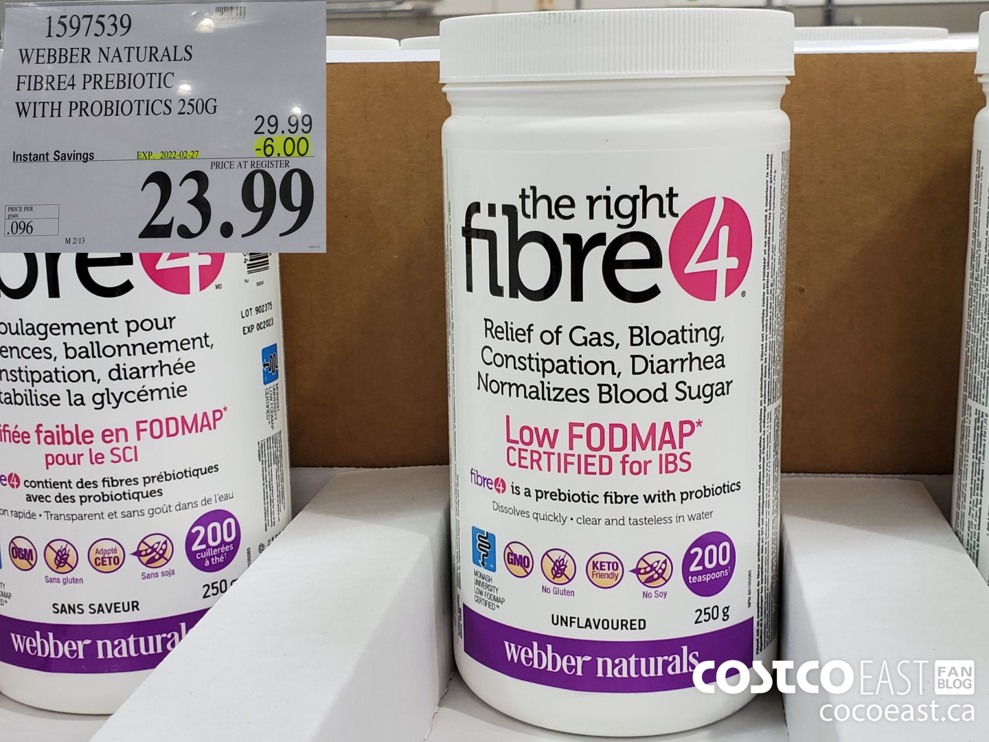 1597539 WEBBER NATURALS FIBRE4 PREBIOTIC WITH PROBIOTICS 250G ($6.00 INSTANT SAVINGS EXPIRES ON 2022-02-27) $23.99