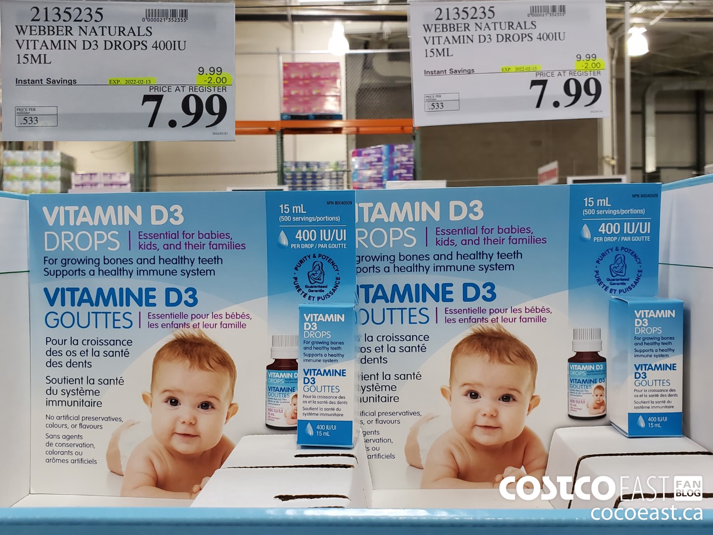 2135235 WEBBER NATURALS VITAMIN D3 DROPS 400IU 15ML ($2.00 INSTANT SAVINGS EXPIRES ON 2022-02-13) $7.99