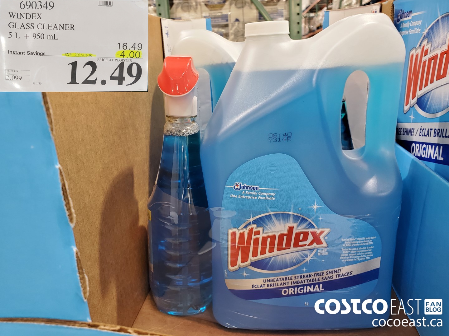 690349 WINDEX GLASS CLEANER 5 L + 950 ML ($4.00 INSTANT SAVINGS EXPIRES ON 2022-01-30) $12.49