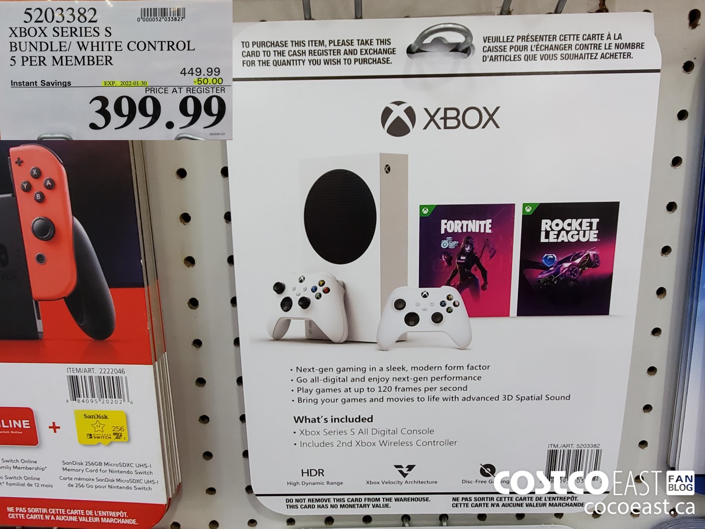 5203382 XBOX SERIES S BUNDLE/ WHITE CONTROL 5 PER MEMBER ($50.00 INSTANT SAVINGS EXPIRES ON 2022-01-30) $399.99