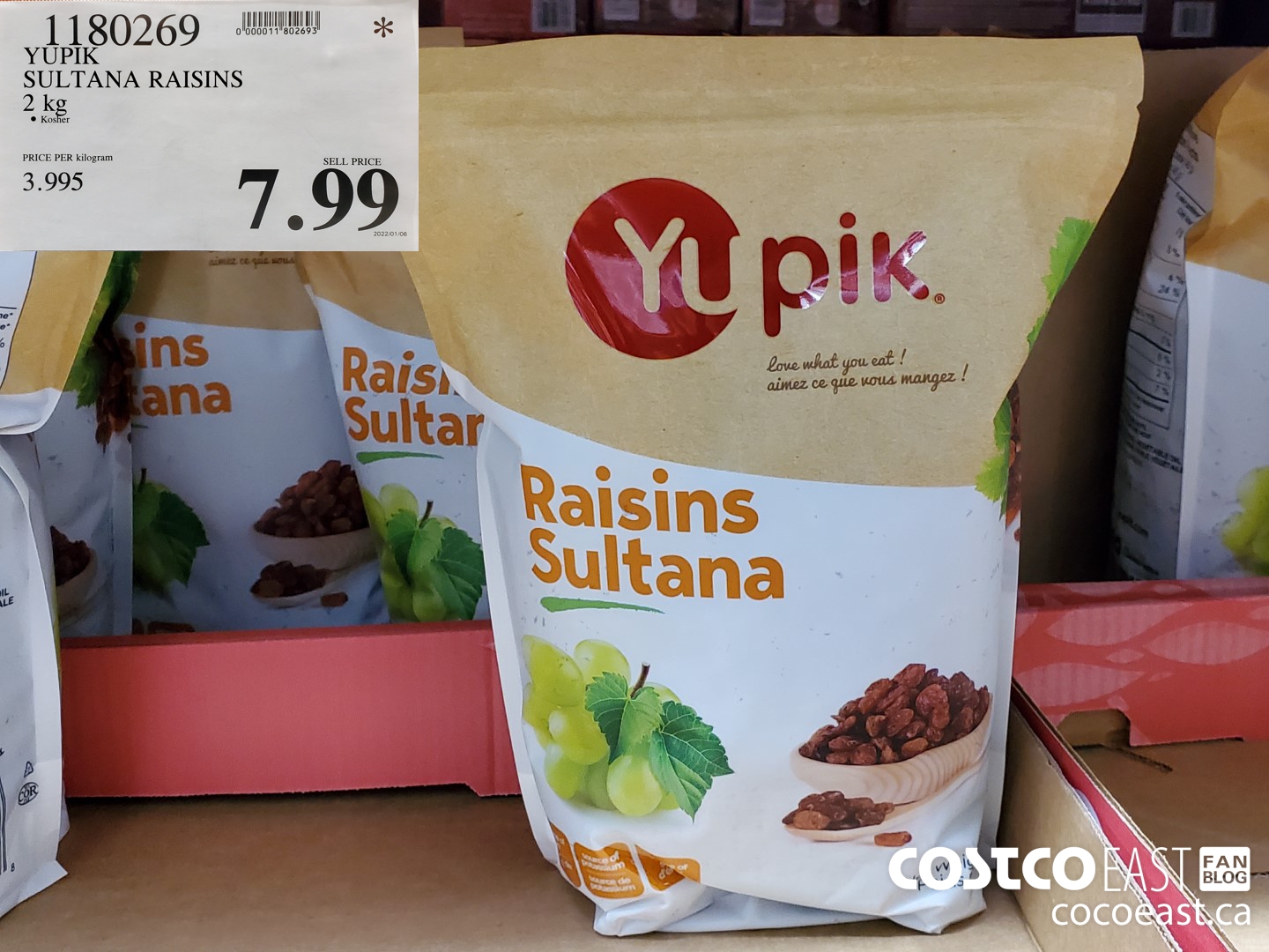 1180269 YUPIK SULTANA RAISINS 2 KG $7.99