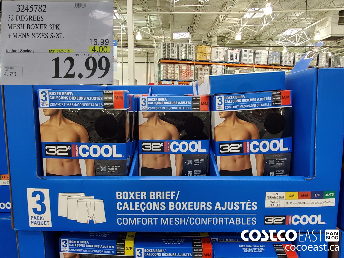 3245782 32 DEGREES MESH BOXER 3PK +MENS SIZES S-XL ($4.00 INSTANT SAVINGS EXPIRES ON 2022-02-27) $12.99