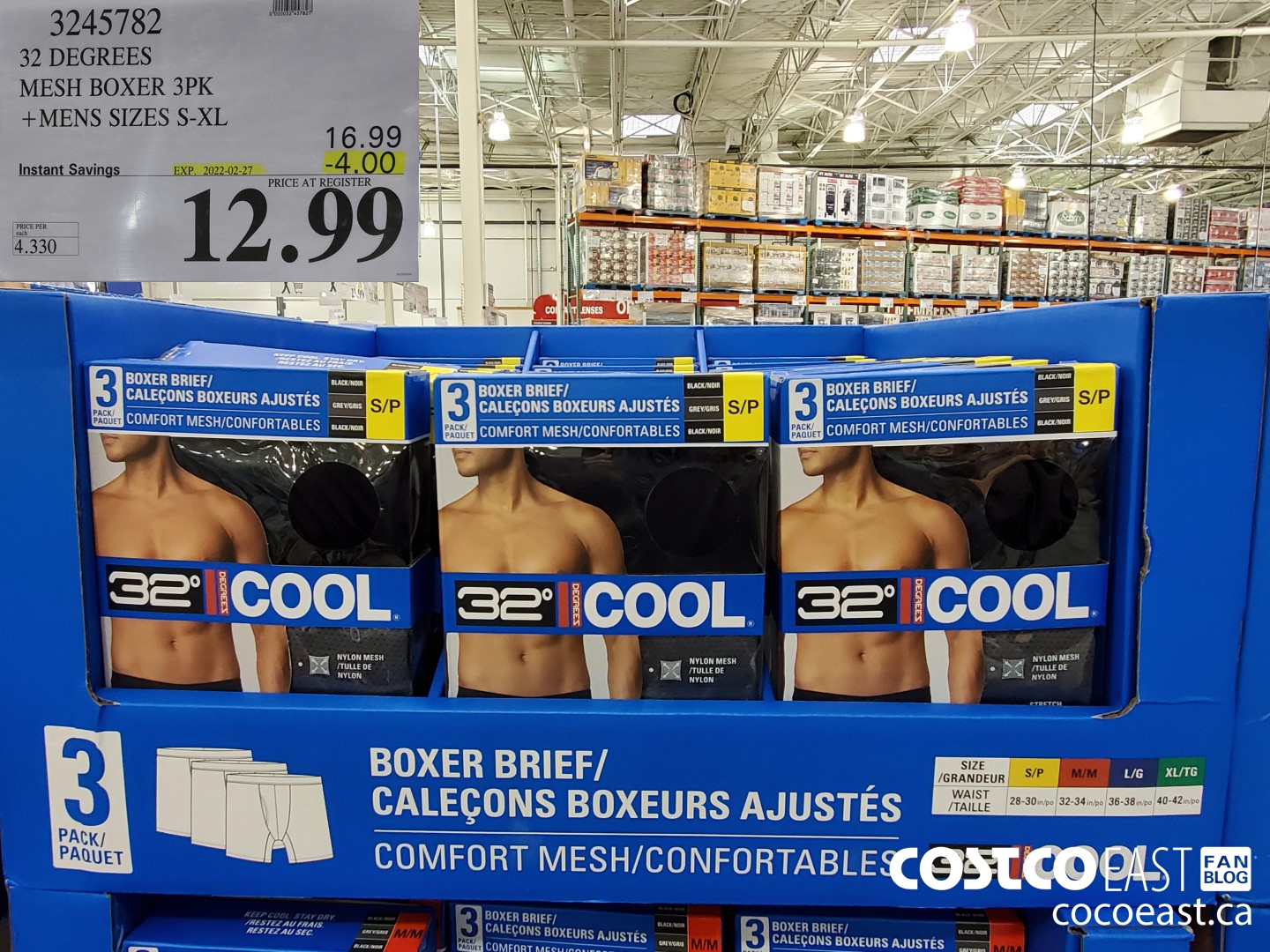 3245782 32 DEGREES MESH BOXER 3PK +MENS SIZES S-XL ($4.00 INSTANT SAVINGS EXPIRES ON 2022-02-27) $12.99