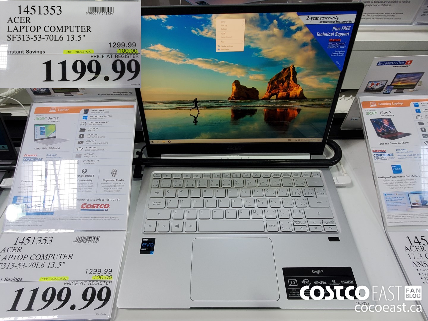 1451353 ACER LAPTOP COMPUTER SF313-53-70L6 13.5