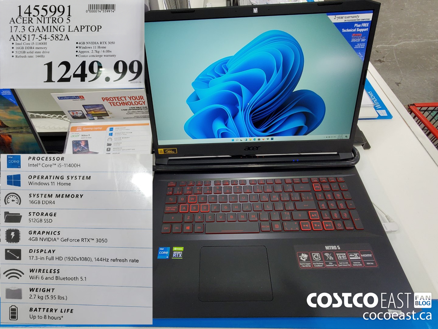 1455991 ACER NITRO 5 17.3 GAMING LAPTOP ANS517-54-582A $1249.99