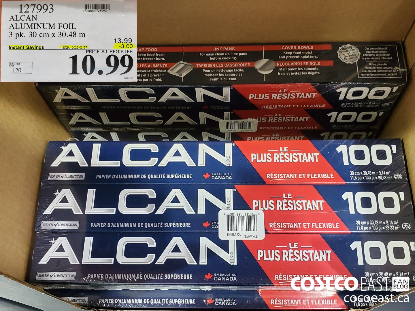 127993 ALCAN ALUMINUM FOIL 3 PK. 30.5 CM X 30.48 M ($3.00 INSTANT SAVINGS EXPIRES ON 2022-02-27) $10.99