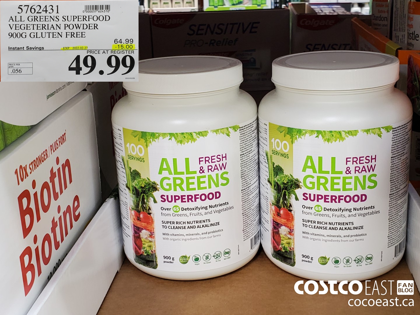 5762431 ALL GREENS SUPERFOOD VEGETARIAN POWDER 900G GLUTEN FREE ($15.00 INSTANT SAVINGS EXPIRES ON 2022-02-27) $49.99