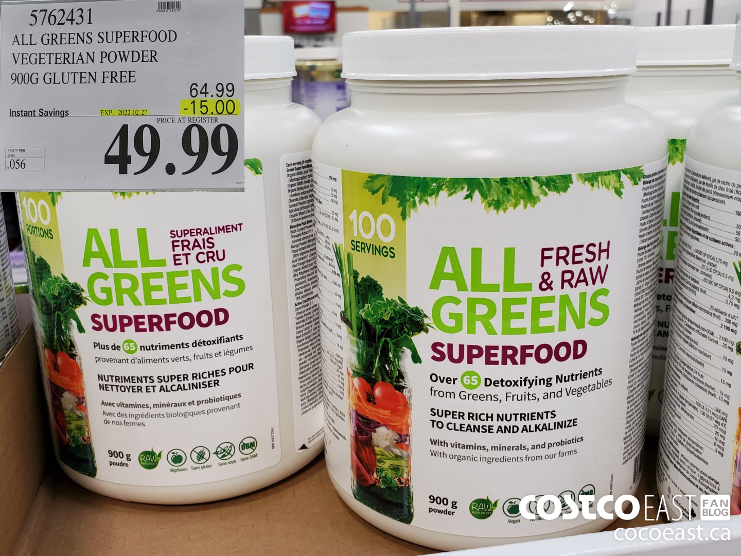 5762431 ALL GREENS SUPERFOOD VEGETARIAN POWDER 900G GLUTEN FREE ($15.00 INSTANT SAVINGS EXPIRES ON 2022-02-27) $49.99