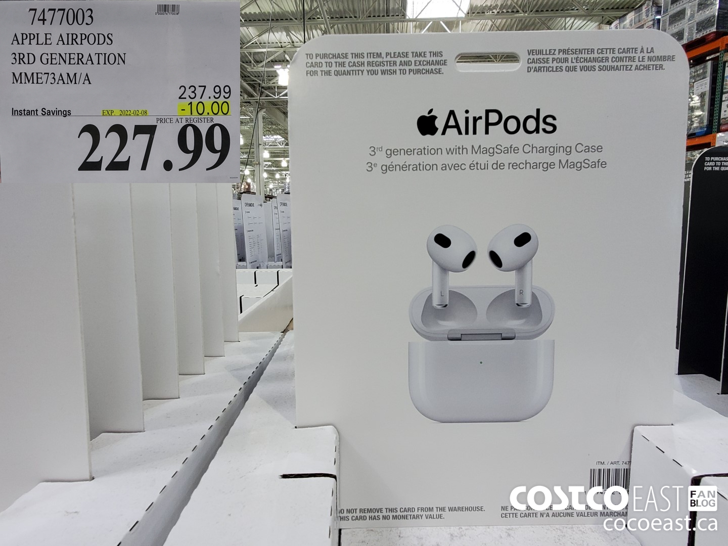 7477003 APPLE AIRPODS 3RD GENERATION MME73AM/A ($10.00 INSTANT SAVINGS EXPIRES ON 2022-02-08) $227.99