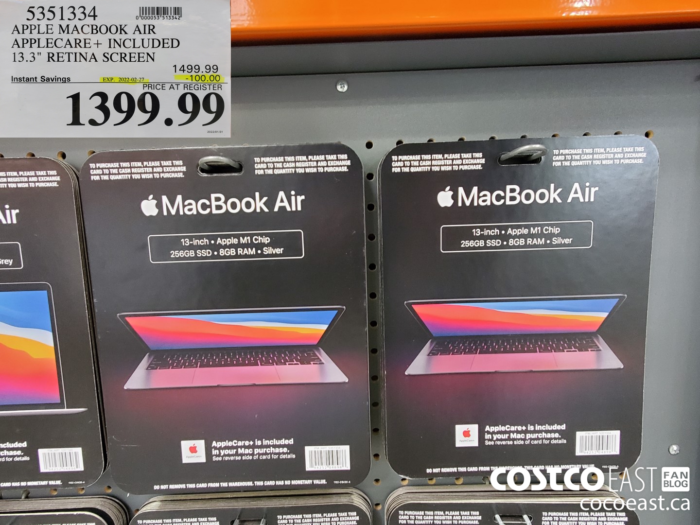 5351334 APPLE MACBOOK AIR APPLECARE+ INCLUDED 13.3 RETINA SCREEN ($100.00 INSTANT SAVINGS EXPIRES ON 2022-02-27) $1399.99