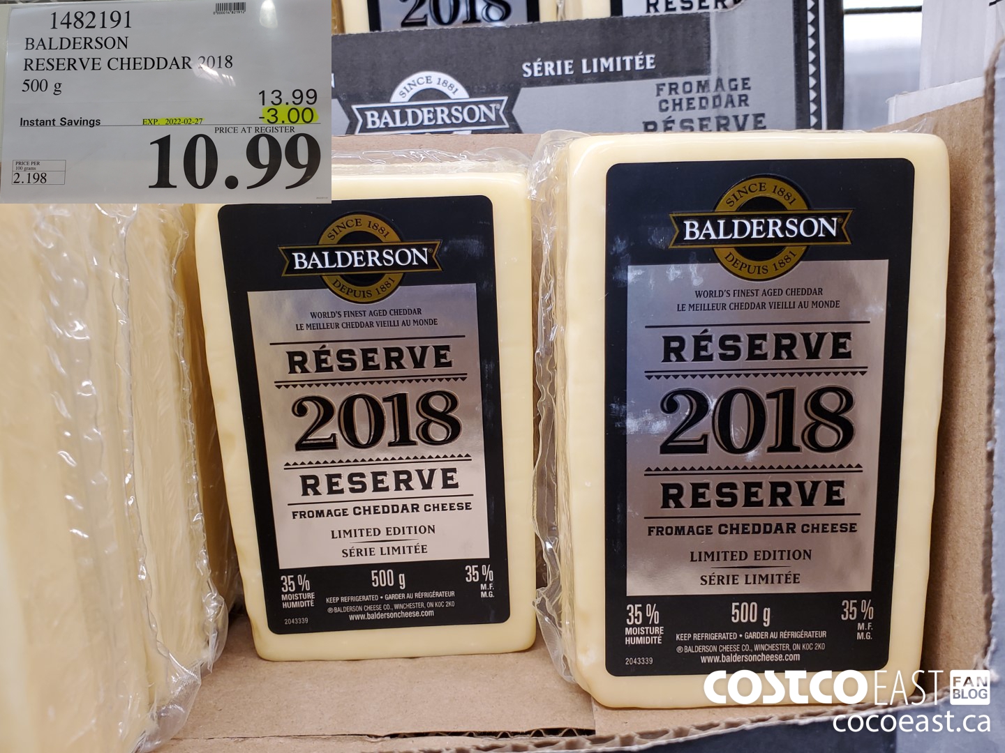 1482191 BALDERSON RESERVE AGED CHEDDAR 2018 500 g ($3.00 INSTANT SAVINGS EXPIRES ON 2022-02-27) $10.99