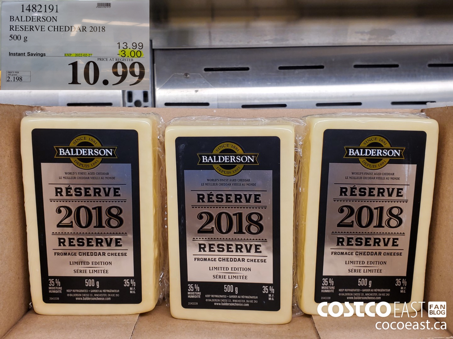 1482191 BALDERSON RESERVE AGED CHEDDAR 500 g ($3.00 INSTANT SAVINGS EXPIRES ON 2022-02-27) $10.99