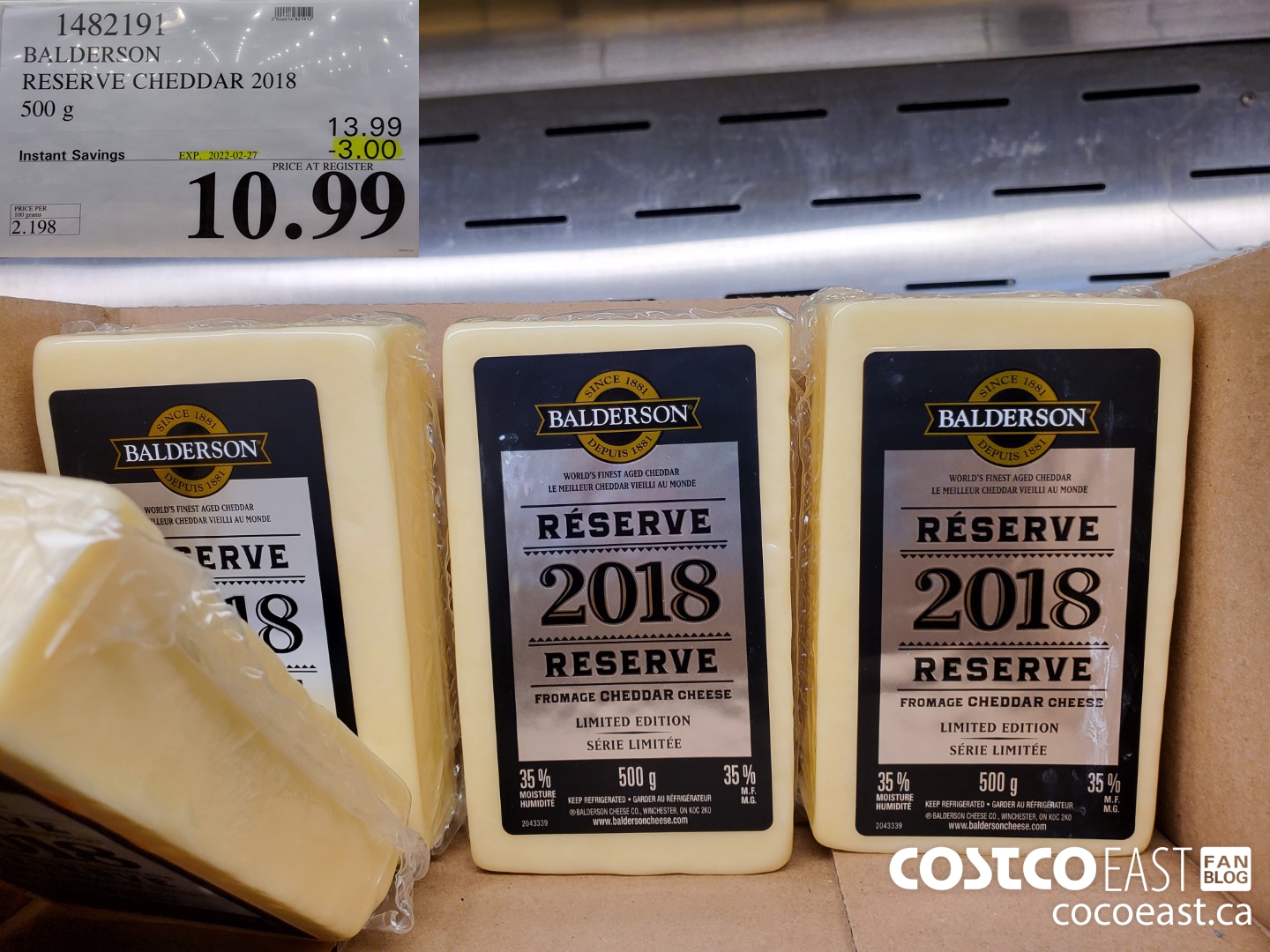 1482191 BALDERSON RESERVE AGED CHEDDAR 500 g ($3.00 INSTANT SAVINGS EXPIRES ON 2022-02-27) $10.99
