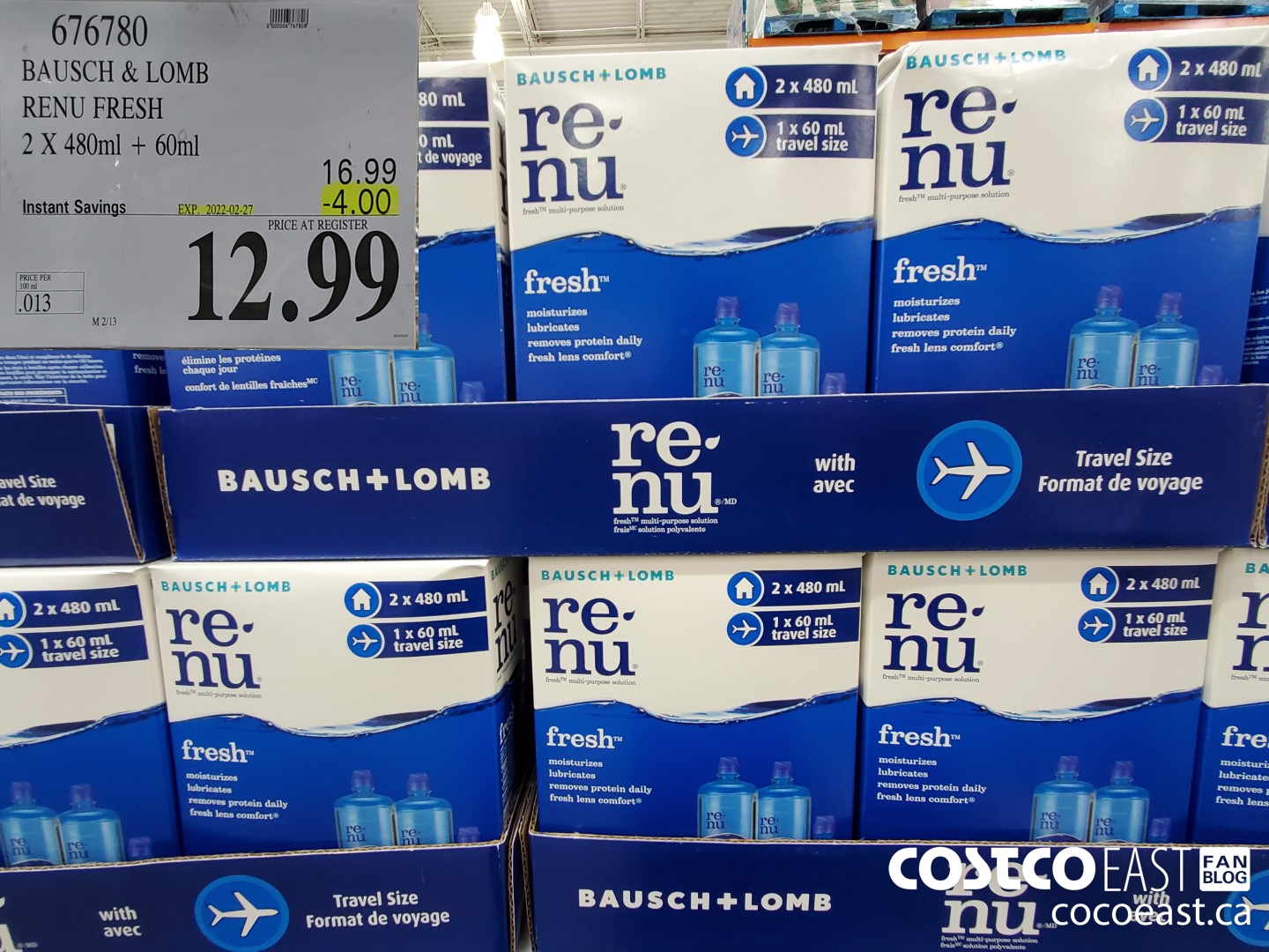 676780 BAUSCH & LOMB RENU FRESH 2 X 480 ML + 60ML ($4.00 INSTANT SAVINGS EXPIRES ON 2022-02-27) $12.99