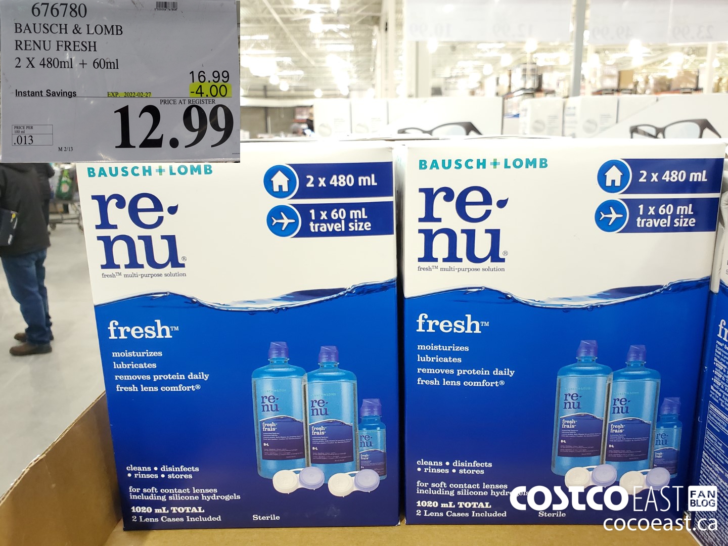 676780 BAUSCH & LOMB RENU FRESH 2 X 480 ML + 60ML ($4.00 INSTANT SAVINGS EXPIRES ON 2022-02-27) $12.99