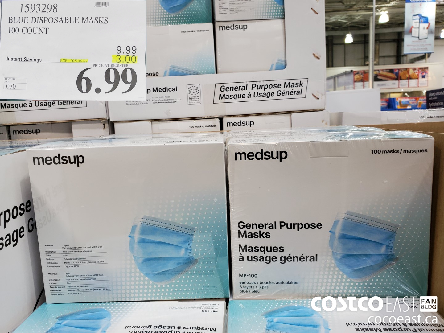 1593298 BLUE DISPOSABLE MASKS 100 COUNT ($3.00 INSTANT SAVINGS EXPIRES ON 2022-02-27) $6.99