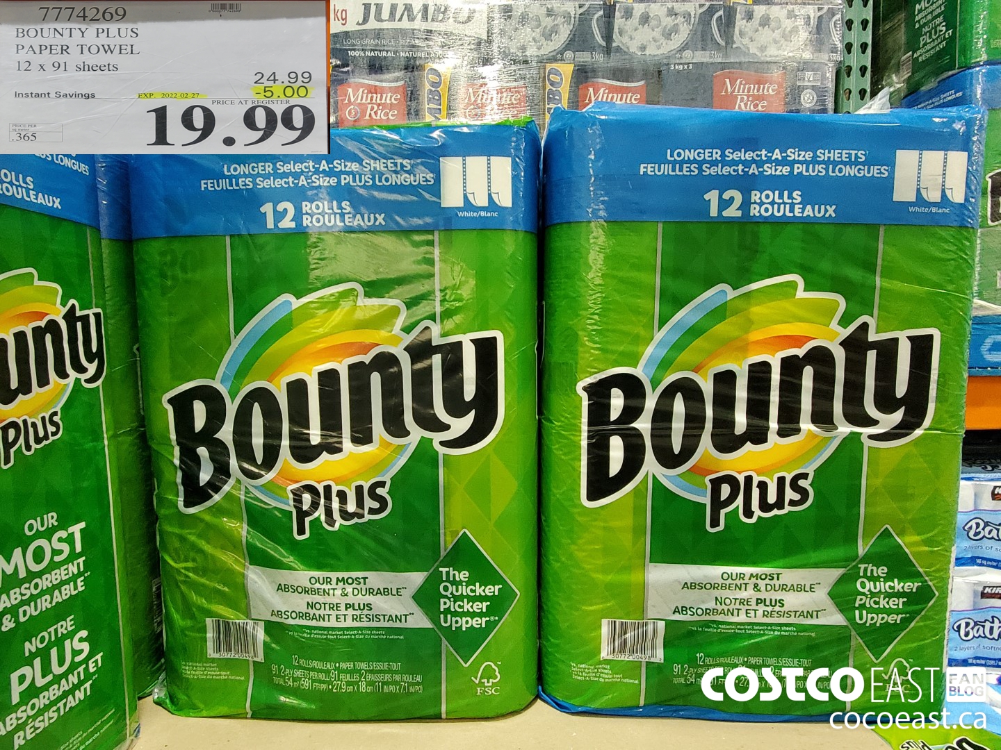 7774269 BOUNTY PLUS PAPER TOWEL 12 x 91 sheets ($5.00 INSTANT SAVINGS EXPIRES ON 2022-02-27) $19.99