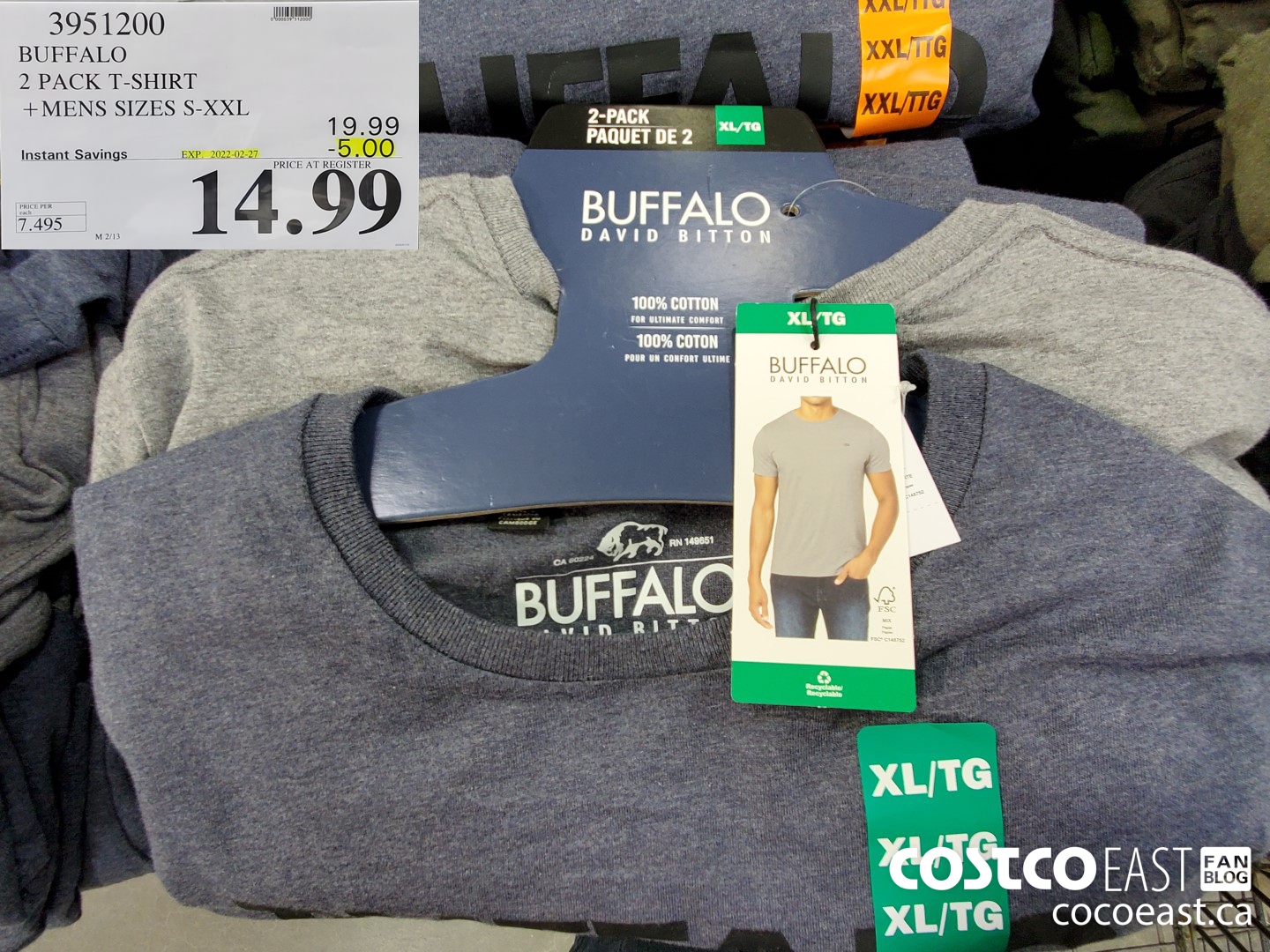 3951200 BUFFALO 2 PACK T-SHIRT +MENS SIZES S-XXL ($5.00 INSTANT SAVINGS EXPIRES ON 2022-02-27) $14.99