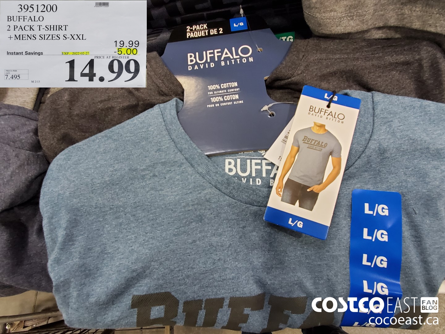 3951200 BUFFALO 2 PACK T-SHIRT +MENS SIZES S-XxL ($5.00 INSTANT SAVINGS EXPIRES ON 2022-02-27) $14.99