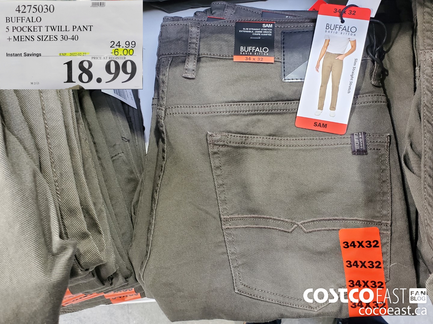 4275030 BUFFALO 5 POCKET TWILL PANT MENS SIZES 30-40 ($6.00 INSTANT SAVINGS EXPIRES ON 2022-02-27) $18.99