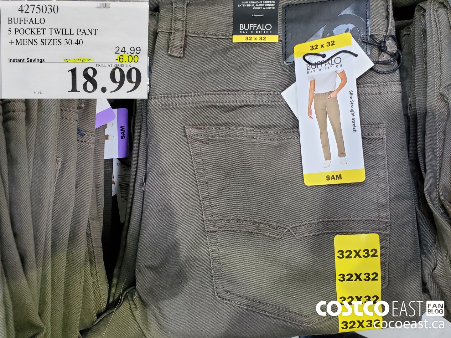 4275030 BUFFALO 5 POCKET TWILL PANT MENS SIZES 30-40 ($6.00 INSTANT SAVINGS EXPIRES ON 2022-02-27) $18.99