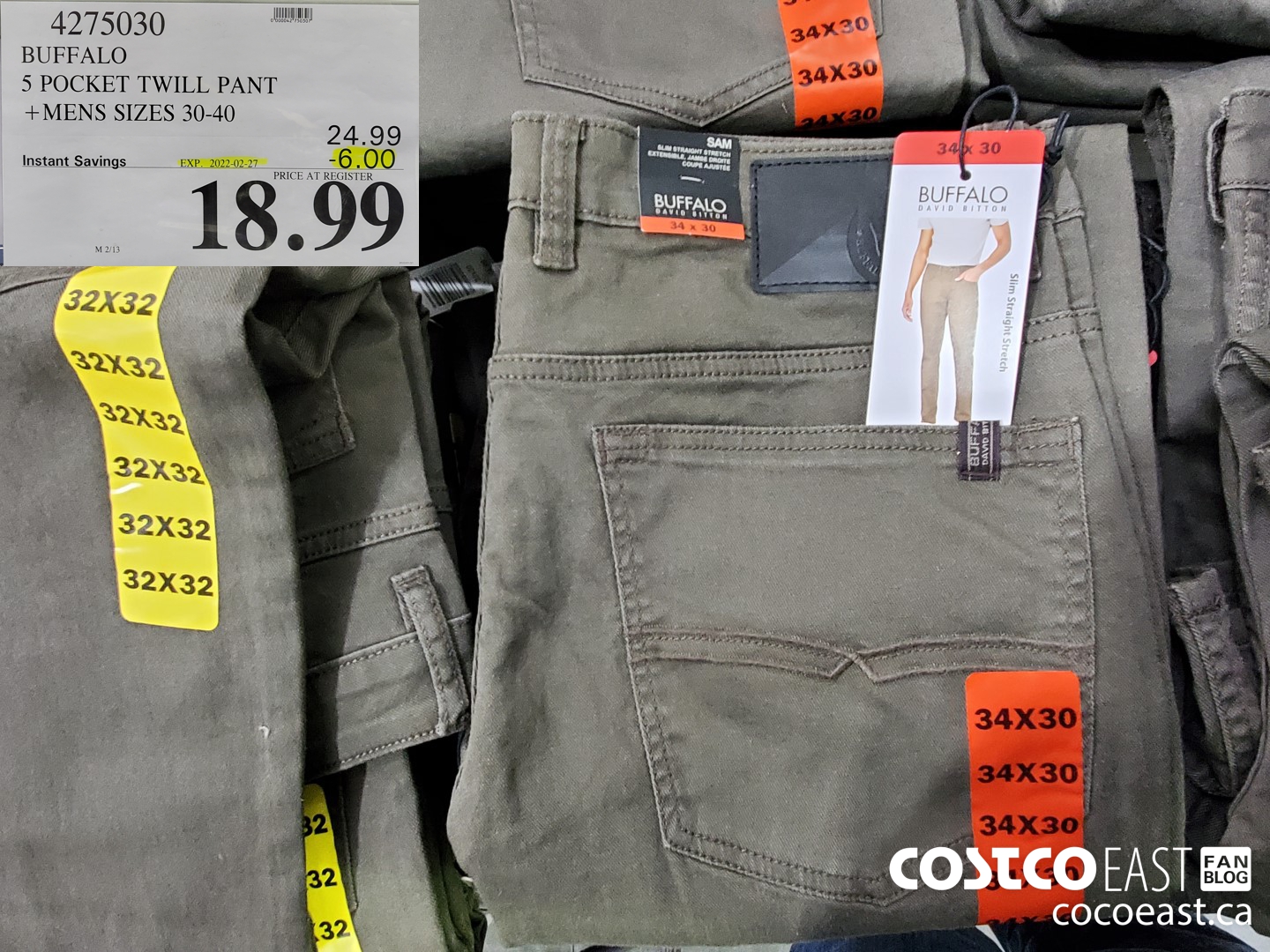4275030 BUFFALO 5 POCKET TWILL PANT MENS SIZES 30-40 ($6.00 INSTANT SAVINGS EXPIRES ON 2022-02-27) $18.99