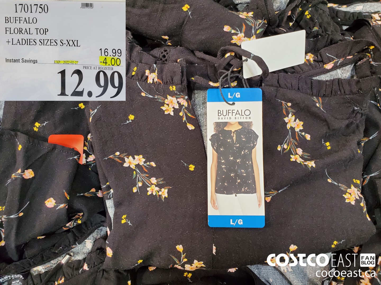 1701750 BUFFALO FLORAL TOP + LADIES SIZES S-XXL ($4.00 INSTANT SAVINGS EXPIRES ON 2022-02-27) $12.99