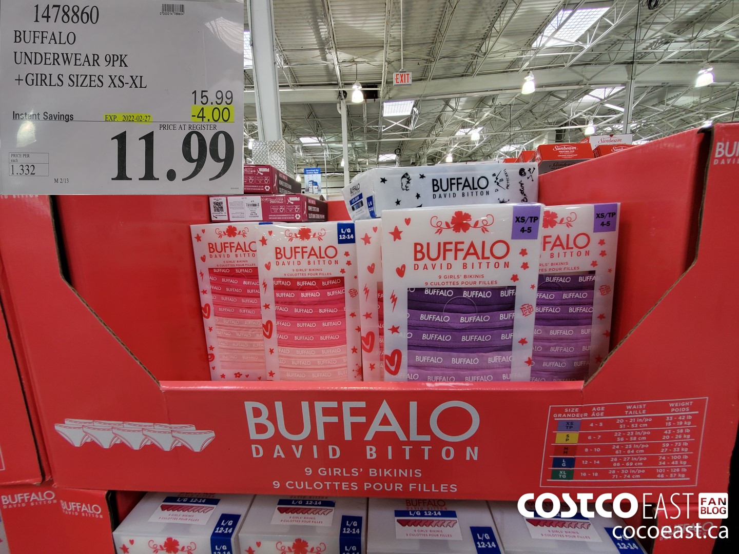 1478860 BUFFALO UNDERWEAR 9PK +GIRLS SIZES XS-XL ($4.00 INSTANT SAVINGS EXPIRES ON 2022-02-27) $11.99