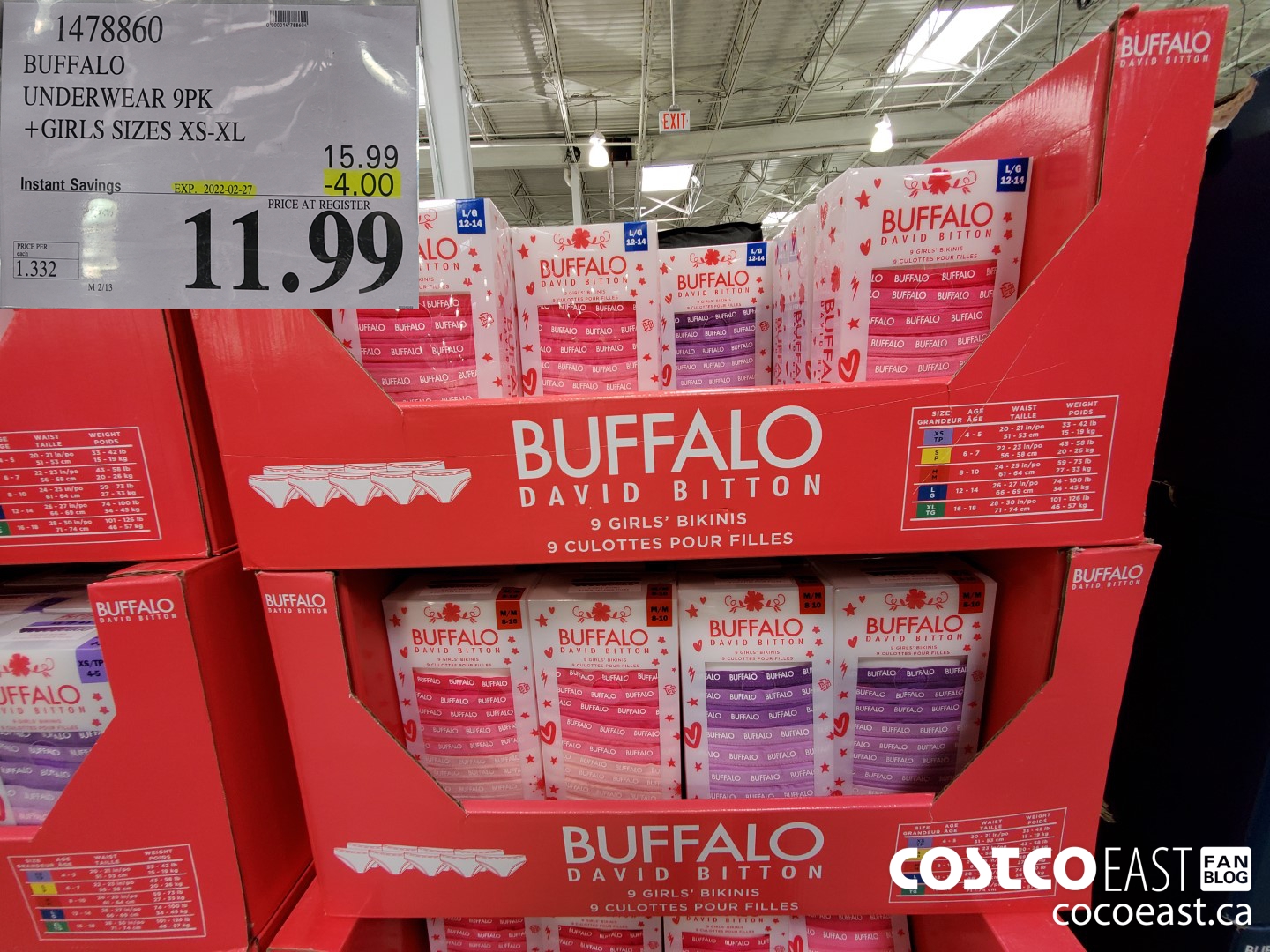 1478860 BUFFALO UNDERWEAR 9PK +GIRLS SIZES XS-XL ($4.00 INSTANT SAVINGS EXPIRES ON 2022-02-27) $11.99