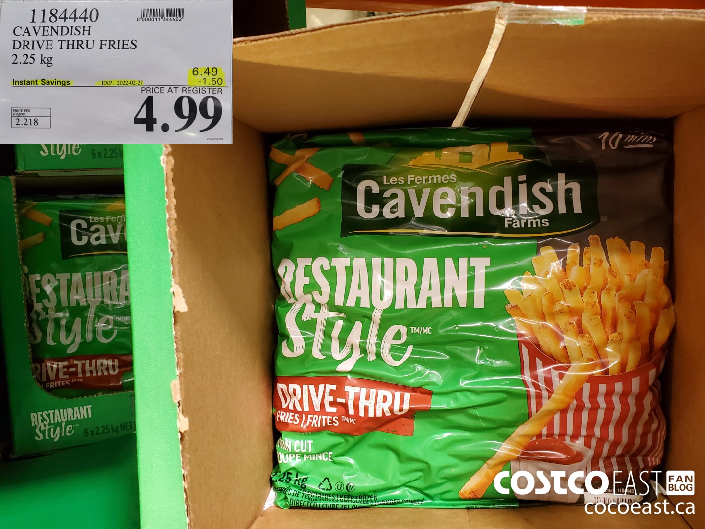 1184440 CAVENDISH DRIVE THRU FRIES 2.25 kg ($1.50 INSTANT SAVINGS EXPIRES ON 2020-02-27) $4.99