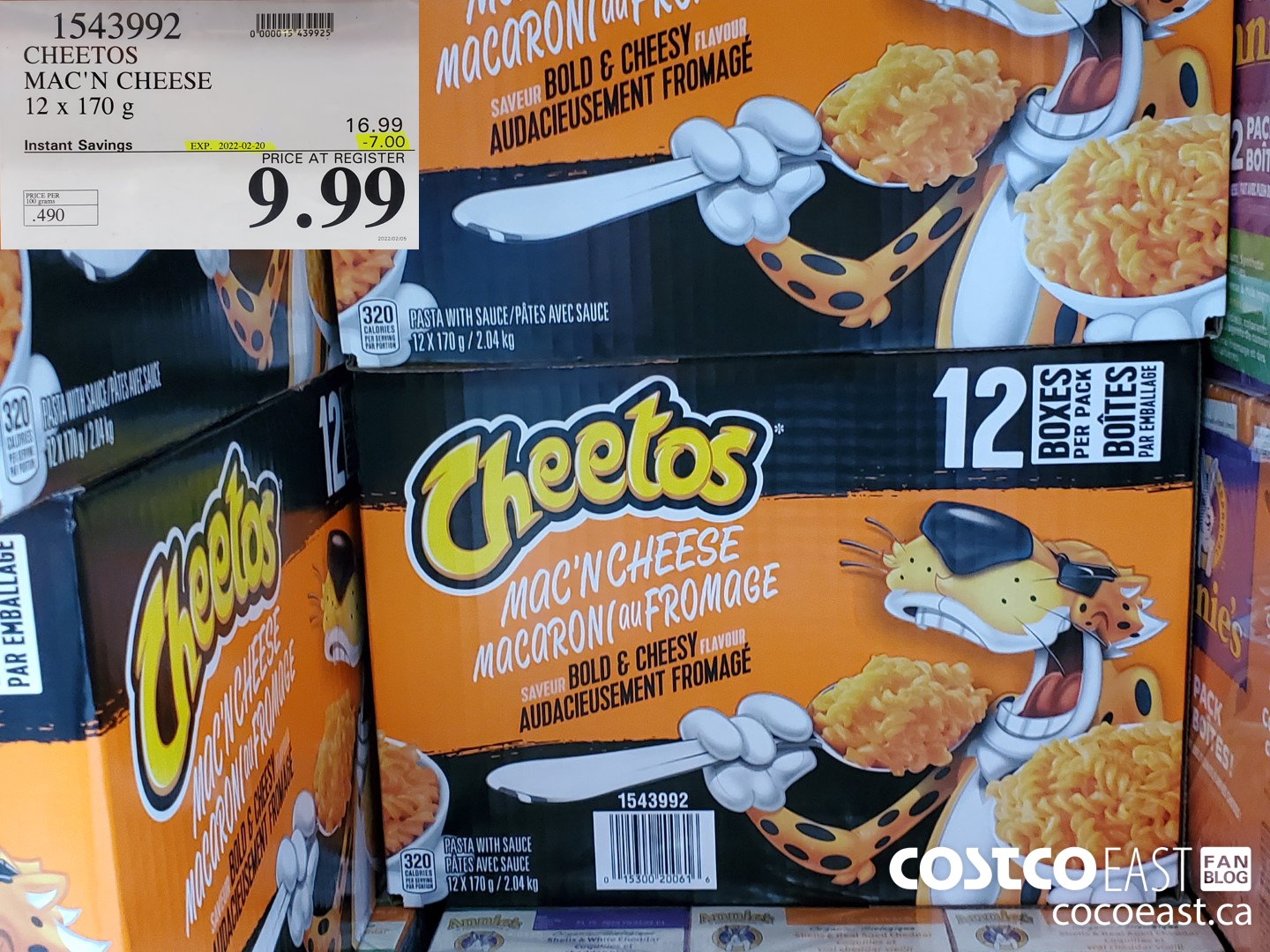 1543992 CHEETOS MAC'N CHEESE 12 x 170 g ($7.00 INSTANT SAVINGS EXPIRES ON 2022-02-20) $9.99