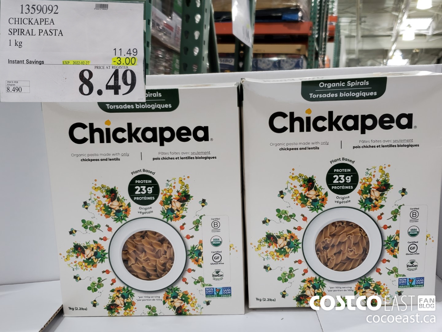 1359092 CHICKAPEA SPIRAL PASTA 1kg ($3.00 INSTANT SAVINGS EXPIRES ON 2022-02-27) $8.49