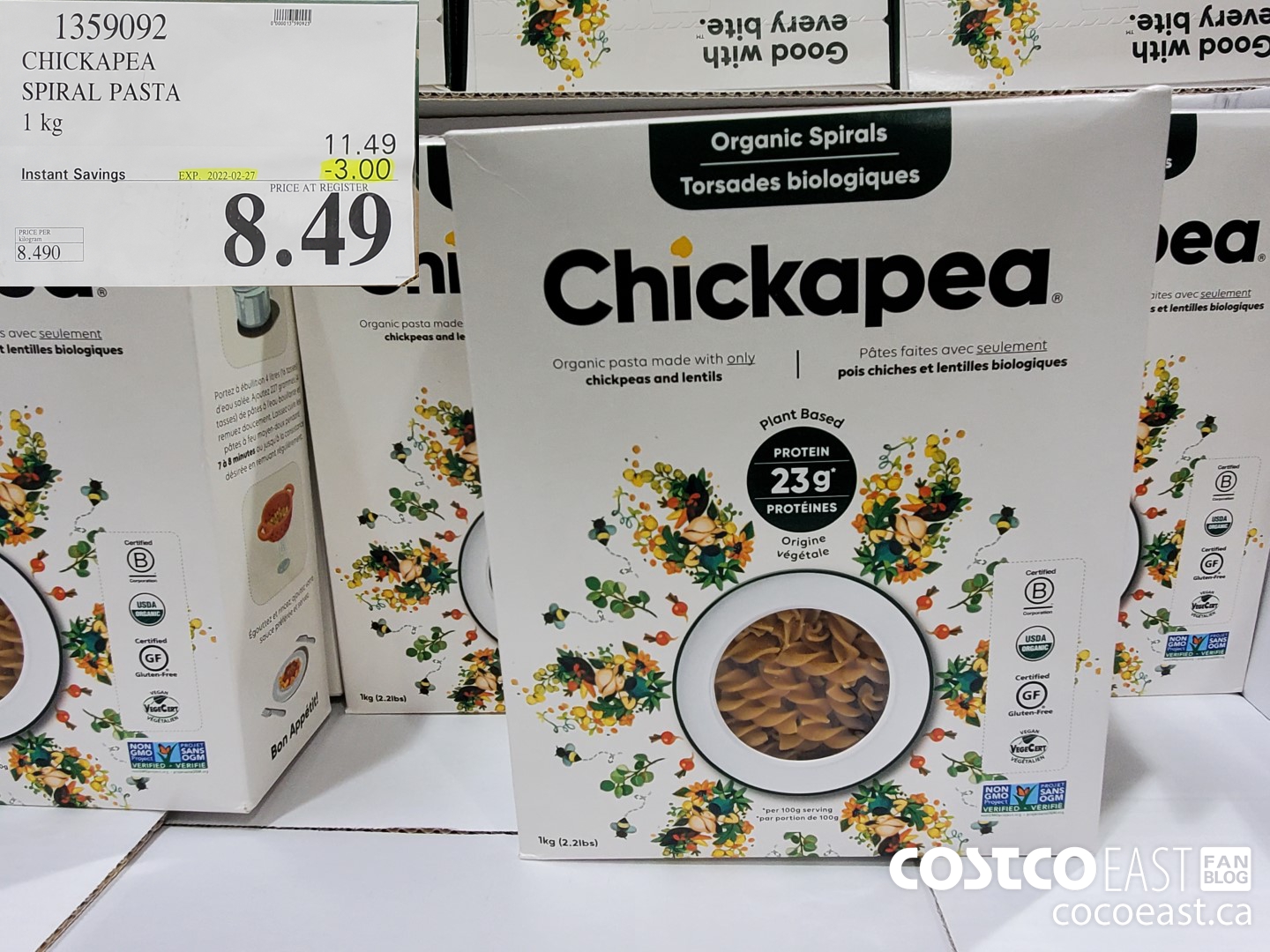 1359092 CHICKAPEA SPIRAL PASTA 1kg ($3.00 INSTANT SAVINGS EXPIRES ON 2022-02-27) $8.49