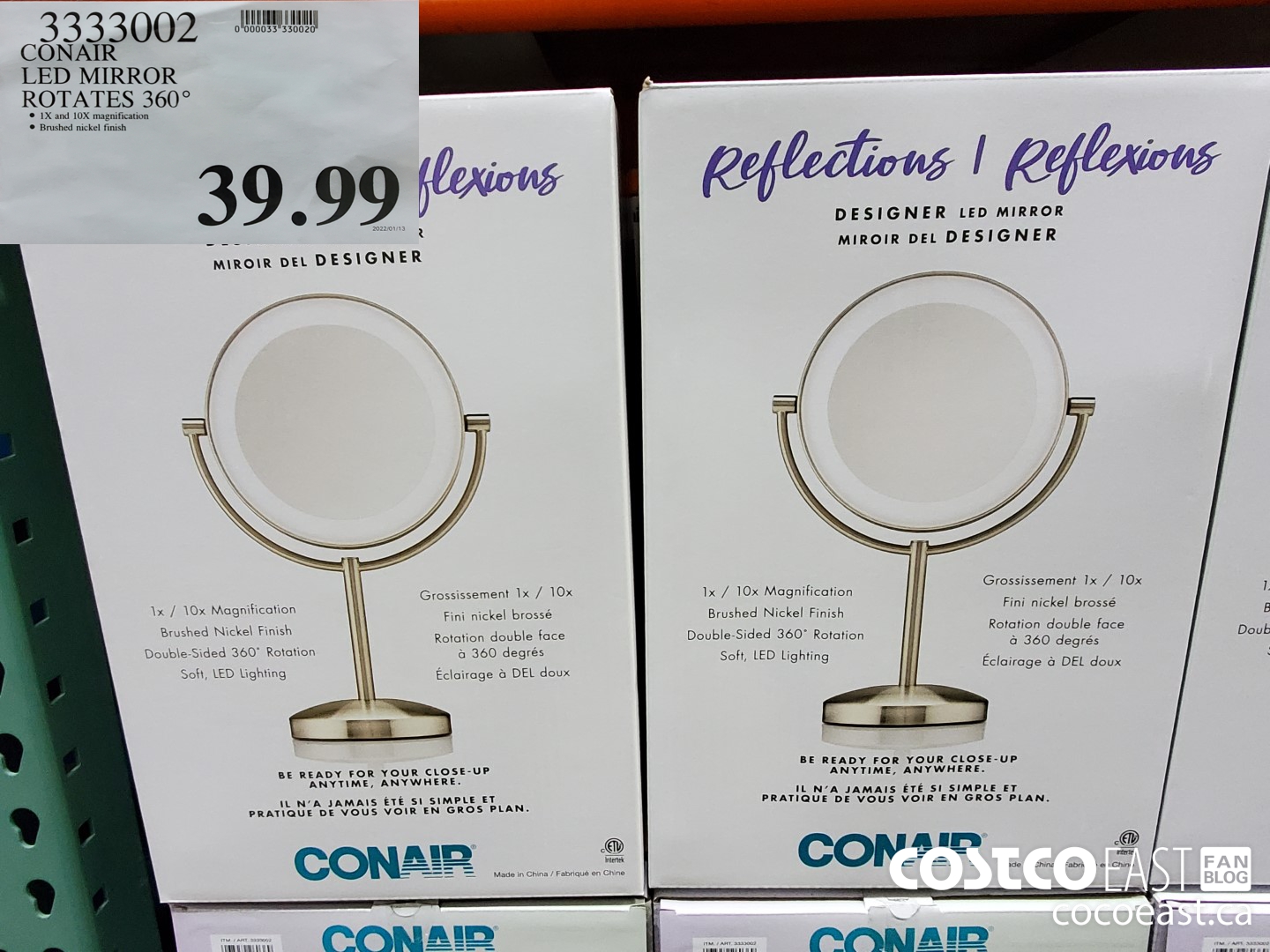 3333002 CONAIR LED MIRROR ROTATES 360° $39.99