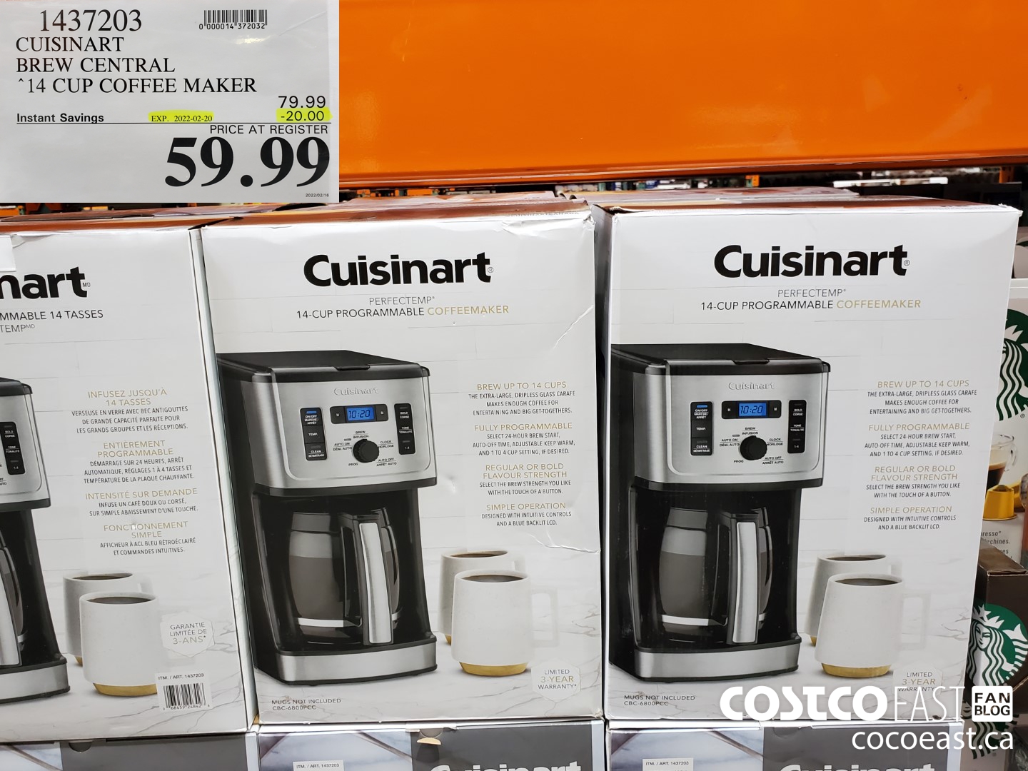 1437203 CUISINART BREW CENTRAL 14 CUP COFFEE MAKER ($20.00 INSTANT SAVINGS EXPIRES ON 2022-02-20) $59.99