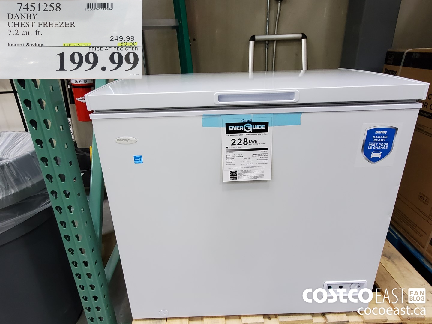 7451258 DANBY CHEST FREEZER 7.2 CU. FT. ($50.00 INSTANT SAVINGS EXPIRES ON 2022-02-13) $199.99