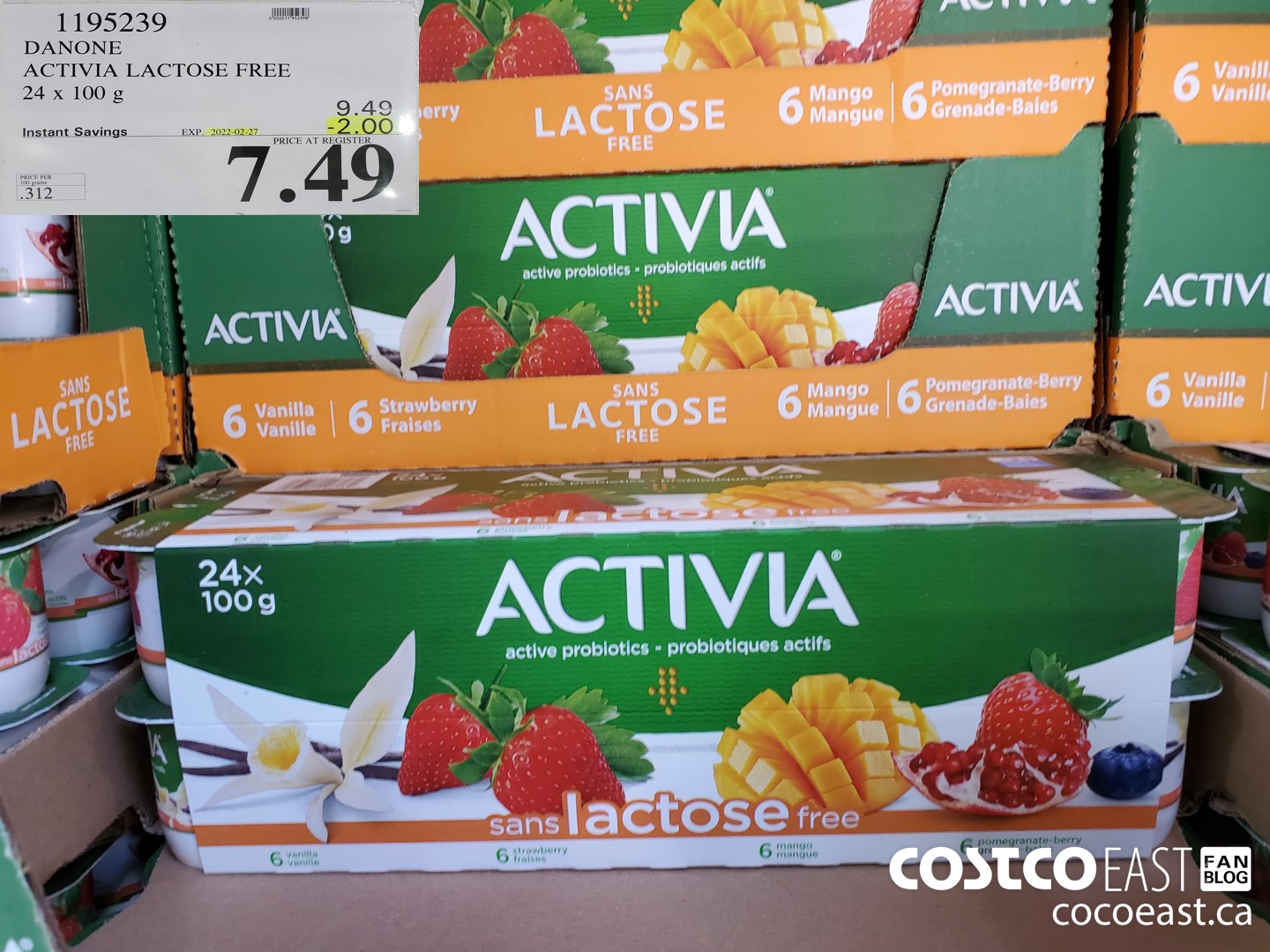 1195239 DANONE ACTIVIA LACTOSE FREE 24 x 100 g ($2.00 INSTANT SAVINGS EXPIRES ON 2022-02-27) $7.49