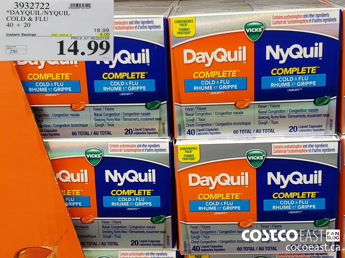 3932722 DAYQUIL/NYQUIL COLD & FLU 40 + 20 ($4.00 INSTANT SAVINGS EXPIRES ON 2022-02-13) $14.99