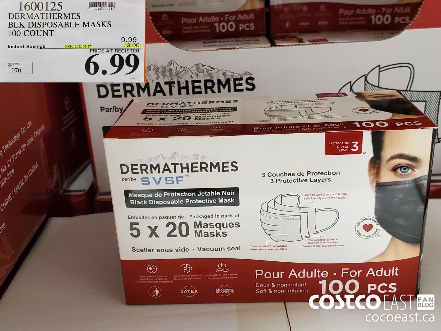 1600125 DERMATHERMES BLK DISPOSABLE MASKS 100 COUNT ($3.00 INSTANT SAVINGS EXPIRES ON 2022-02-27) $6.99