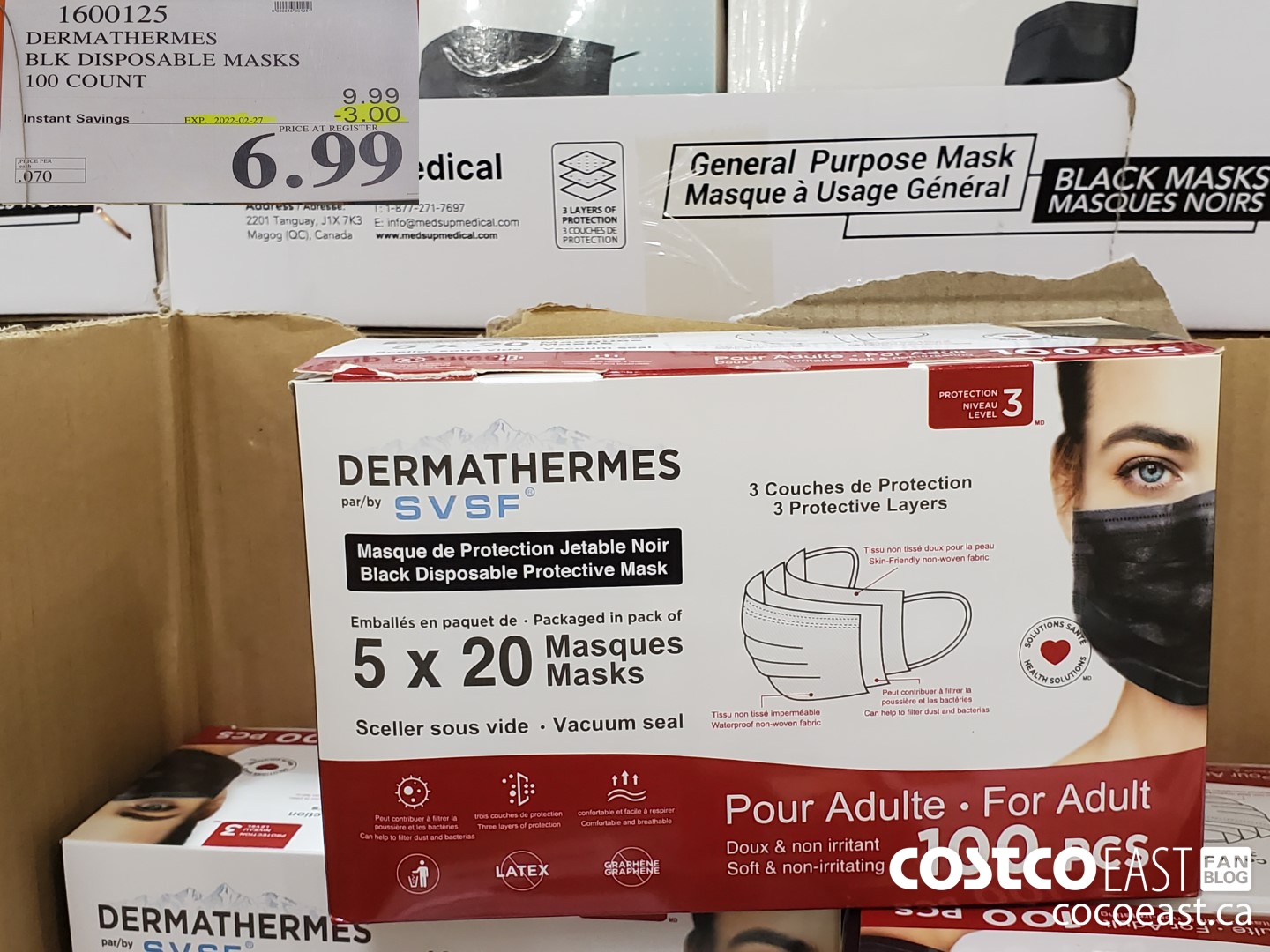 1600125 DERMATHERMES BLK DISPOSABLE MASKS 100 COUNT ($3.00 INSTANT SAVINGS EXPIRES ON 2022-02-27) $6.99