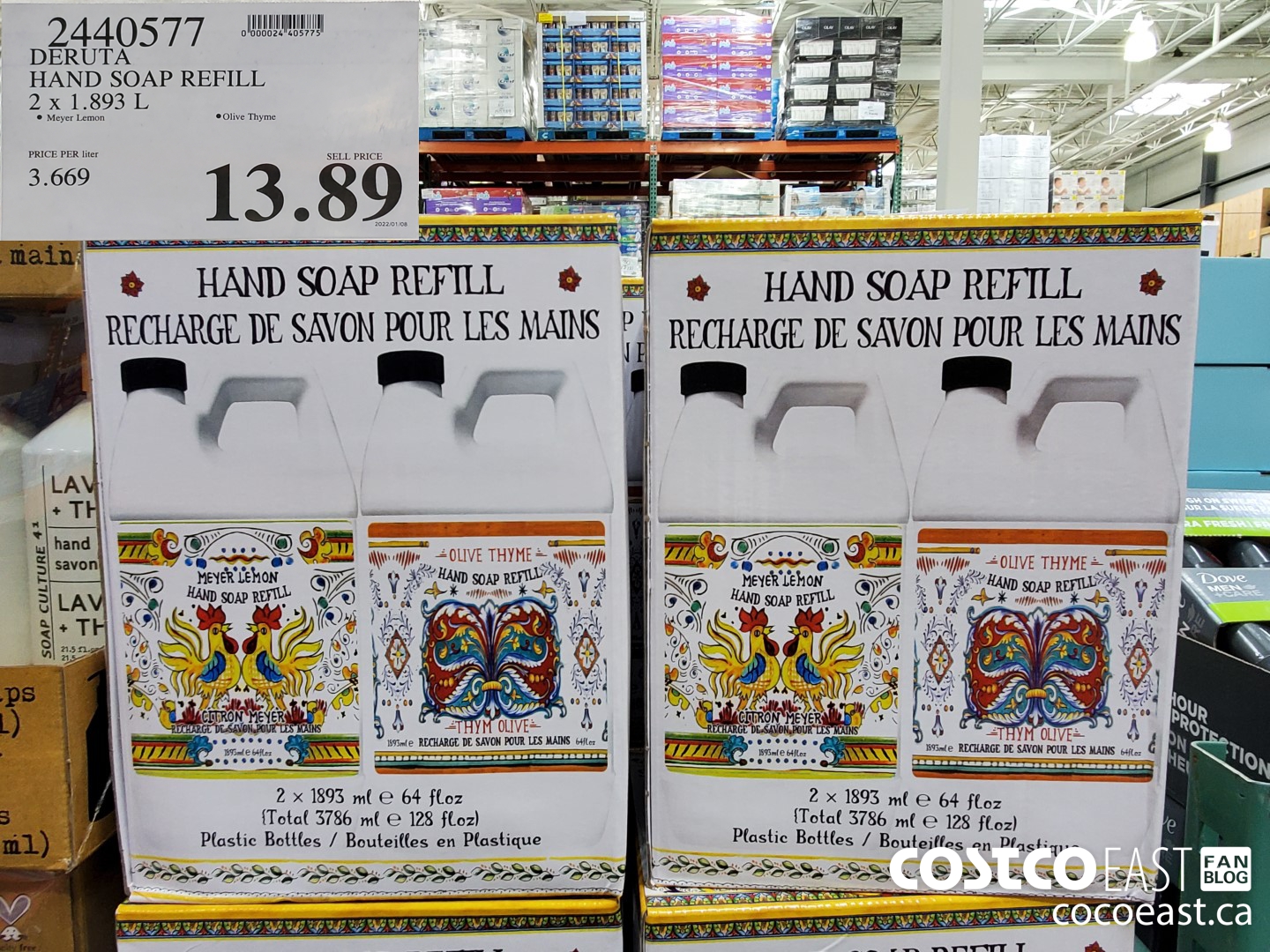 2440577 DERUTA HAND SOAP REFILL 2 X 1.893 L $13.89