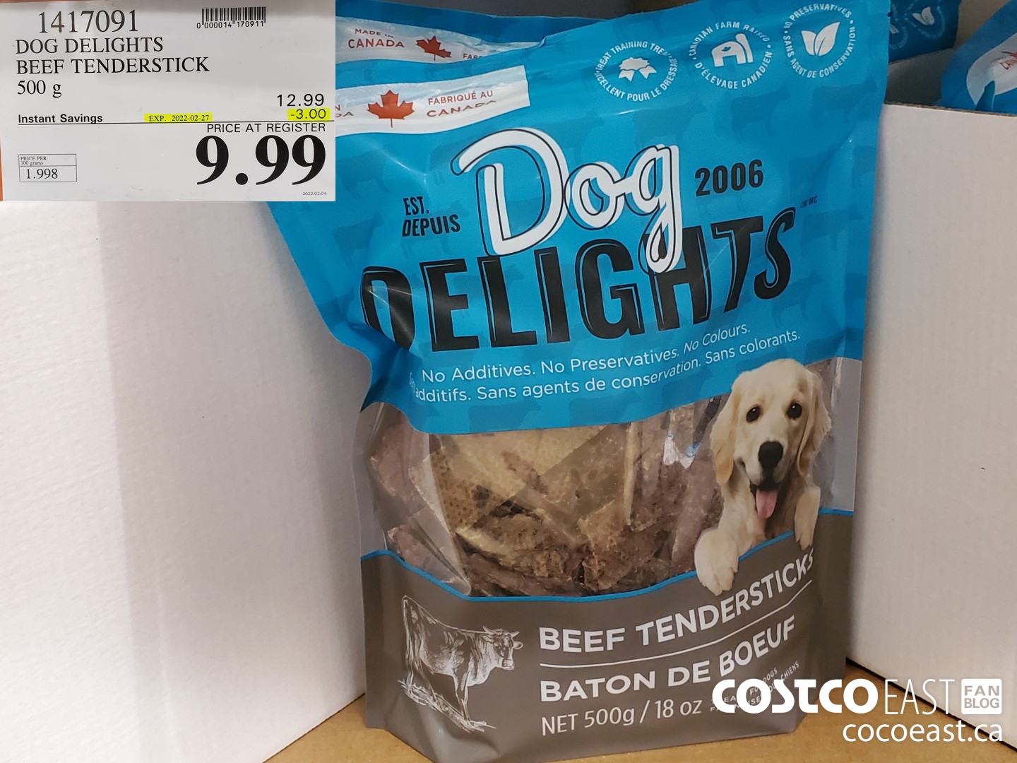 1417091 DOG DELIGHTS BEEF TENDERSTICK 500 g ($3.00 INSTANT SAVINGS EXPIRES ON 2022-02-27) $9.99