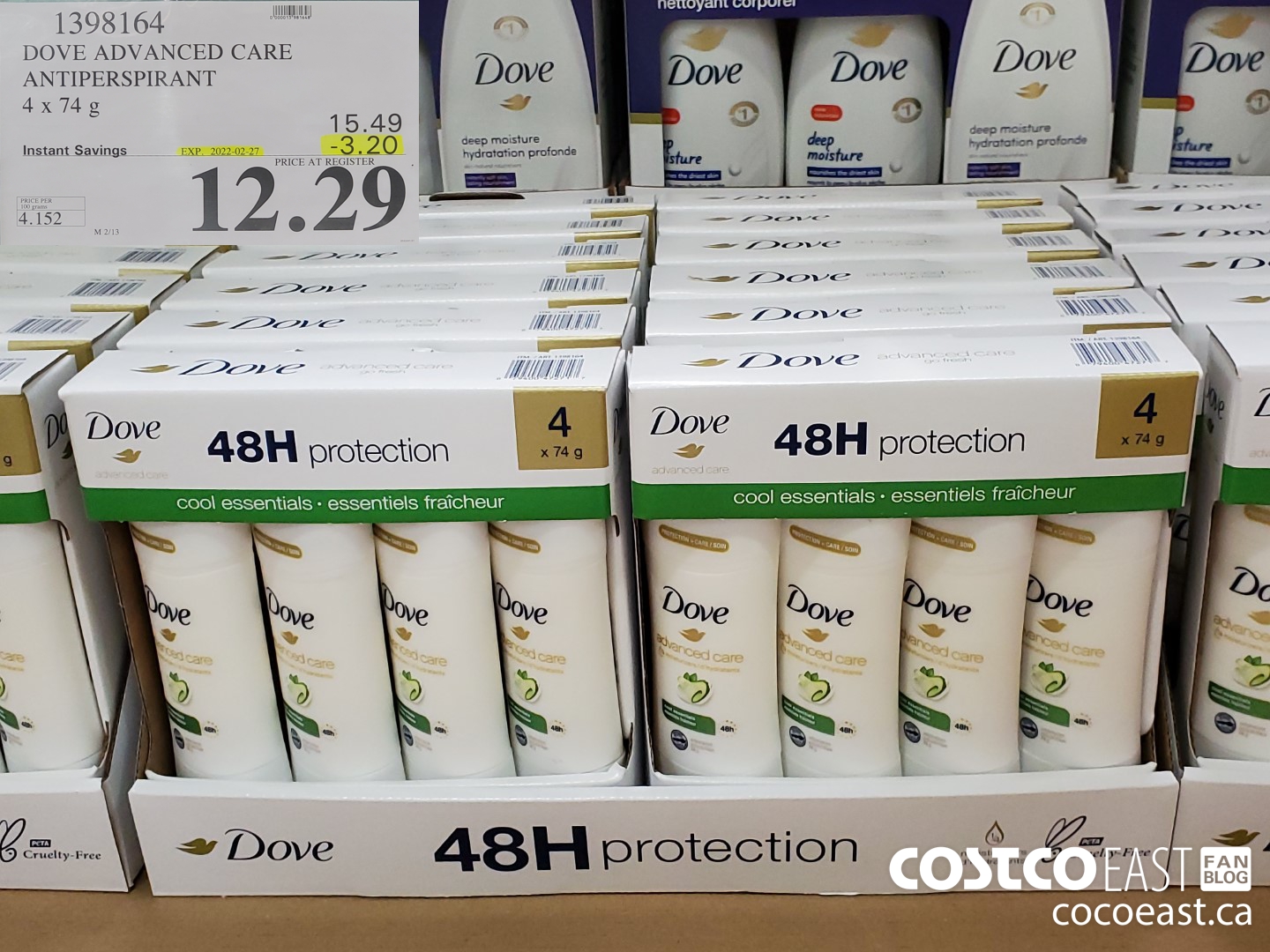 1398164 DOVE ADVANCED CARE ANTIPERSPIRANT 4x74G ($3.20 INSTANT SAVINGS EXPIRES ON 2022-02-27) $12.29