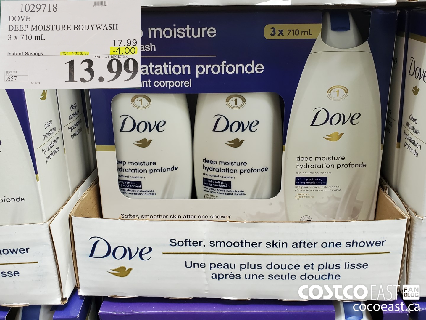 1029718 DOVE DEEP MOISTURE BODYWASH 3 x 710 mL ($4.00 INSTANT SAVINGS EXPIRES ON 2022-02-27) $13.99